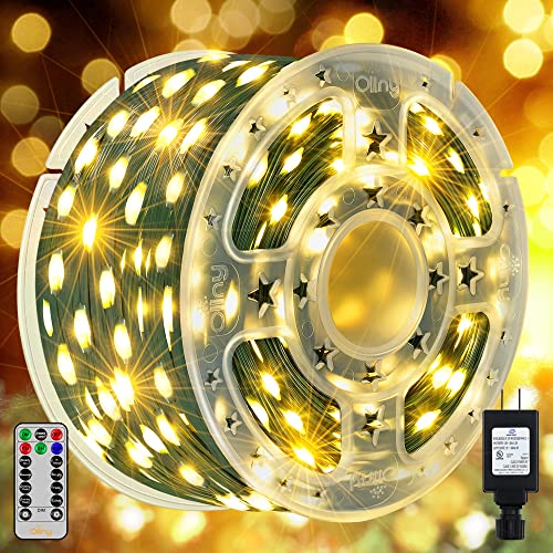 Ollny Christmas Lights, 198 FT 600 LED Outdoor Waterproof Christmas Tree Lights with 8 Modes Remote Timer, Fairy Lights for House Yard Outside Indoor Xmas Decorations Warm White