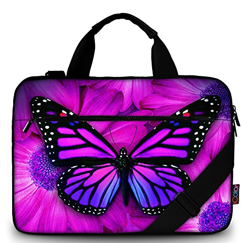 icolor 14.5-15.6 Inch Canvas Laptop Sleeve Bag Messenger Shoulder Case -Purple Butterfly