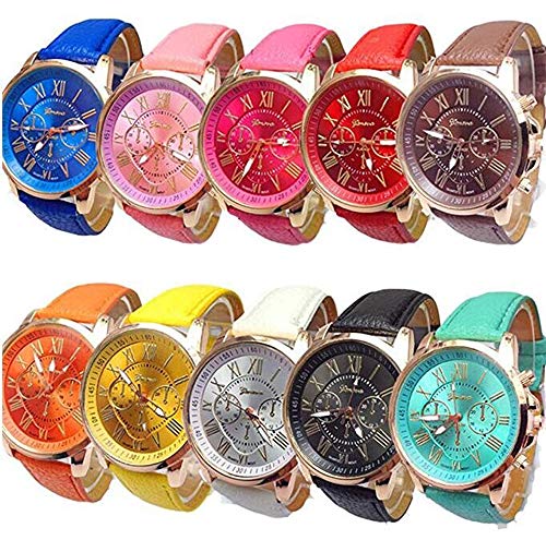 Weicam Wholesale Watches 10 Pack Fashion Ladies Women PU Leather Assorted Wrist Watch Set Roman Numerals Analog Quartz for Men Unisex Girls