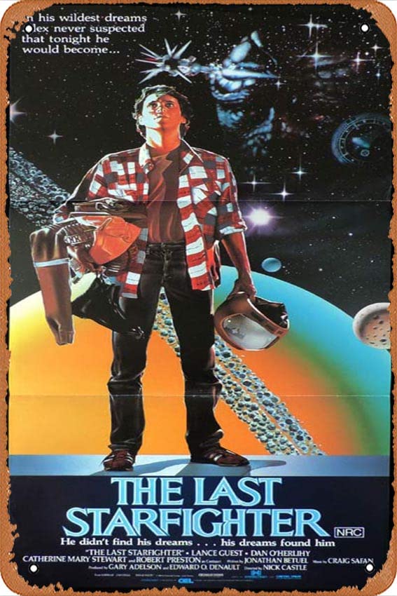 Tin Sign Retro THE LAST STARFIGHTER Original Daybill Movie poster Lance Guest Dan O'Herlihy Sci Fi Movie Tin Sign Poster,Retro Vintage Metal Classic Film and Television Poster Bar Club Movie Wall Art Decoration 8x12 Inches.