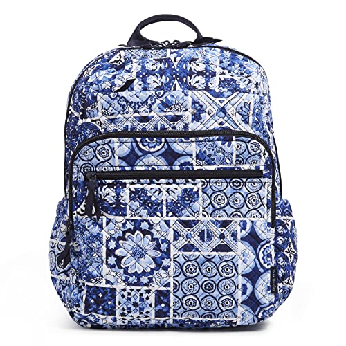 Vera Bradley Women's Cotton XL Campus Backpack, Island Tile Blue - Recycled Cotton, One Size