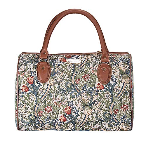 Signare Tapestry Duffle Bag Overnight Bags Weekend Bag for Women with William Morris Golden Lily Design (TRAV-GLILY)
