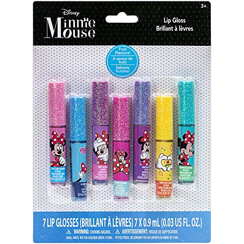 Townley Girl Super Sparkly Lip Gloss Set Featuring Disney Minnie Mouse - 7 Fun Flavors for Girls, Ideal for Sleepovers, Makeovers, and Gifts!