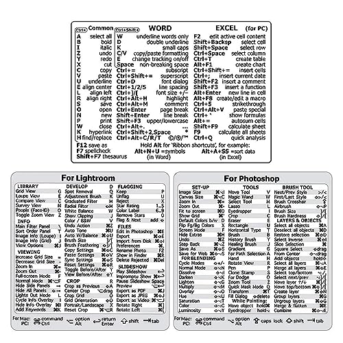 Quick Reference Guide Keyboard Shortcut Stickers,Laptop Keyboard Shortcuts Stickers for Word Excel Photoshop Lightroom,Long-Lasting No-Residue Adhesive