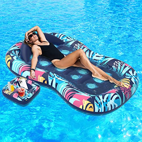 LUSVNEX Pool Lounger Float, Hawaii Style Inflatable Pool Floats Adult with Detachable Cupholder Caddy, Water Hammock Pool Rafts for Pool, Lake, Outdoor
