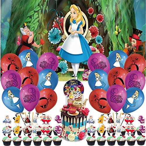 Alice in Wonderland Birthday Party Supplies Decorations Cake Topper Balloons Favors Backdrop Banner Decor