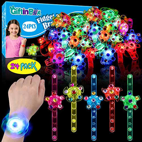 24 Pack LED Light Up Fidget Spinner Bracelets Party Favors for Kids 4-8 8-12, Glow in The Dark Party Supplies, Back to School Gift for Students, Return Gifts for Kids Birthday Halloween Classroom