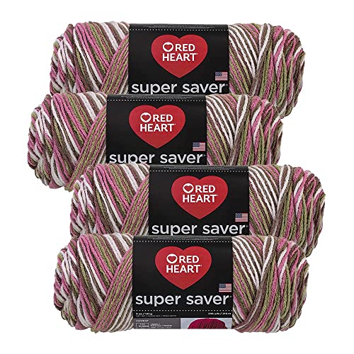Red Heart Super Saver Yarn (4-Pack of 5oz Skeins) (Pink Camo)
