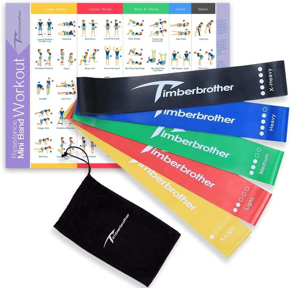 Timberbrother Resistance Loop Bands with Workout Poster 16.5”x 22.4”,Set of 5 Exercise Bands for Crossfit Workout and Physical Training