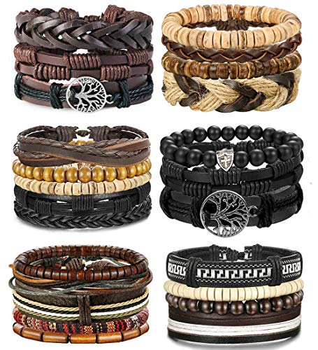 LOLIAS 24 Pcs Woven Leather Bracelet for Men Women Cool Leather Wrist Cuff Bracelets Adjustable