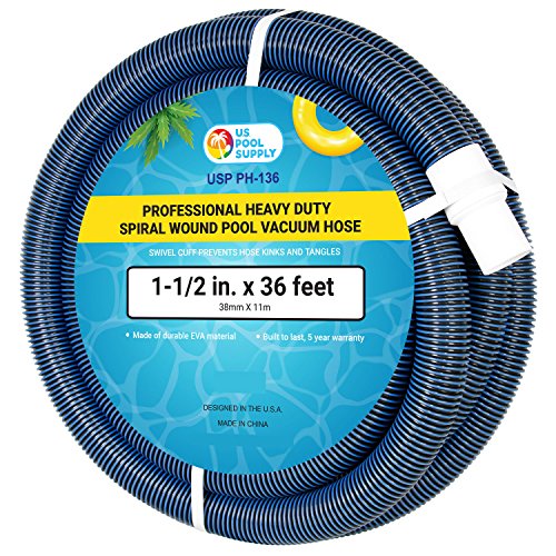 U.S. Pool Supply 1-1/2' x 36 Foot Professional Heavy Duty Spiral Wound Swimming Pool Vacuum Hose with Kink-Free Swivel Cuff, Flexible - Connect to Vacuum Heads, Skimmer, Filter Pump Inlet, Accessories