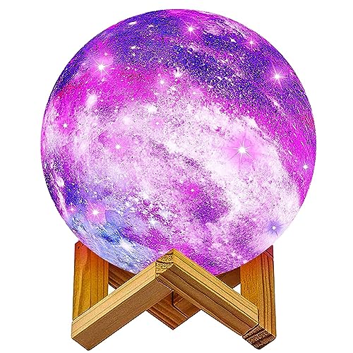 NSL Lighting Galaxy Lamp with Wooden Stand 16 LED Colors Touch & Remote Control USB Rechargeable 7.1 inch