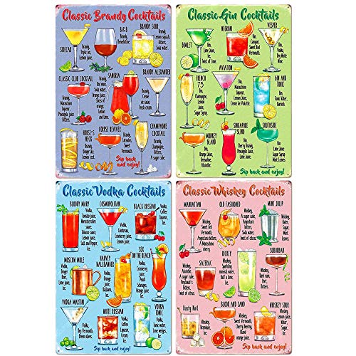 Classic Cocktail Vintage Metal Sign Brandy Tin Sign Gin Metal Sign Vodka Plaque Bar Decoration Whiskey Wall Decor 12 X 8