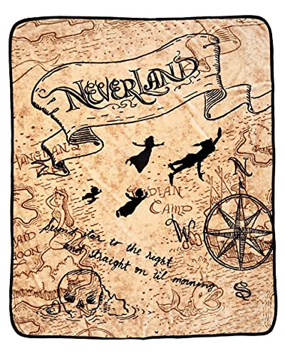 Northwest Disney Peter Pan Neverland Map Micro Raschel Throw Blanket 46'x60' (116cm x 152cm)