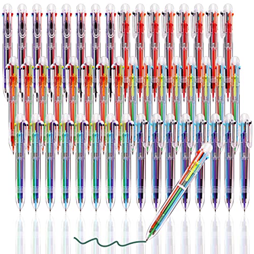 JPSOR 48 Pack Multicolor Pen for Kids 6-in-1, Transparent Barrel Pen 6-Color 0.5mm Retractable Ballpoint Pens for Office School Supplies Students Gift