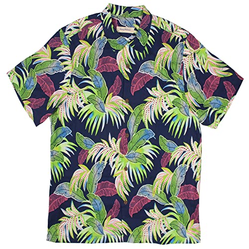 Tommy Bahama Wallis Tropic 100% Silk Men's Hawaiian Camp Shirt (X-Large, Ocean Deep)