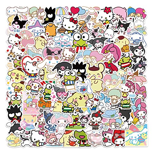 100Pcs Cute Stickers Pack Hello Kitty Stickers Mymelody&Kuromi Stickers Cinnamoroll Pompompurin Keroppi Pochaco Stickers Decals Assorteds Kawaii Sticker Gifts for Kids Teens Girls Adults