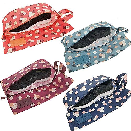 M-jump 4 Pack Travel Essentials Shoe Bags 4 Colors Fashion Shoe Bags for Men & Women Shoe Storage, Travel Accessories Vacation, Luggage Organizer Portable Shoe Pouch with Handle