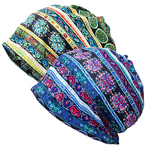 Jemis Skullies Beanies Thin Bonnet Cap Autumn Casual Beanies Hat (2 Pack Blue & Green)