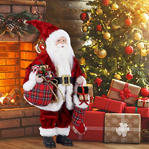 AGM 18' Santa Claus, Christmas Figurine Figure Decor with Christmas Sock and Gifts Bag for Holiday Party Home Decoration