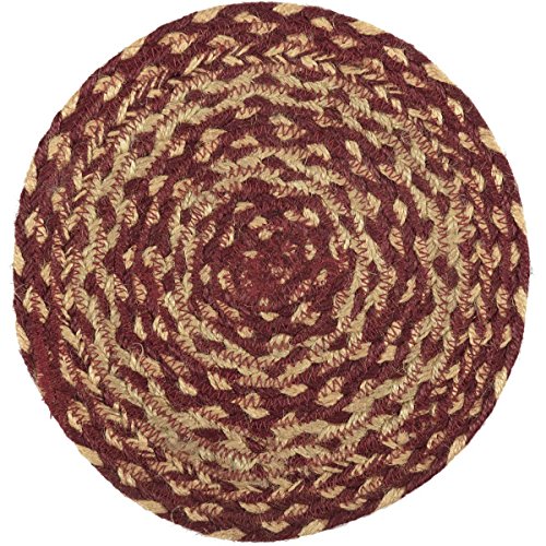 VHC Brands Classic Country Primitive Tabletop & Kitchen Jute Red Trivet, 8', Burgundy Natural Tan