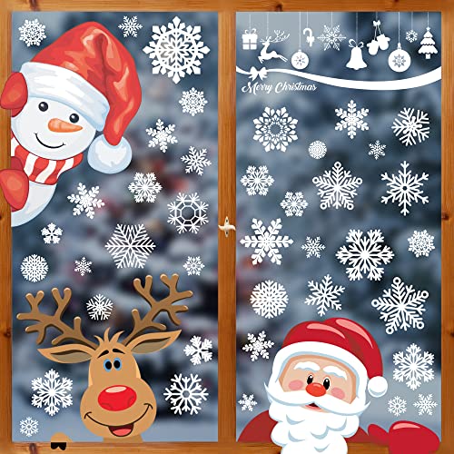 Christmas Decorations Christmas Window Clings,Christmas Window Decorations Stickers for Glass,Christmas Decorations Indoor Outside Snowflakes Window Clings with Santa Claus,Reindeer,Snowman,ELF