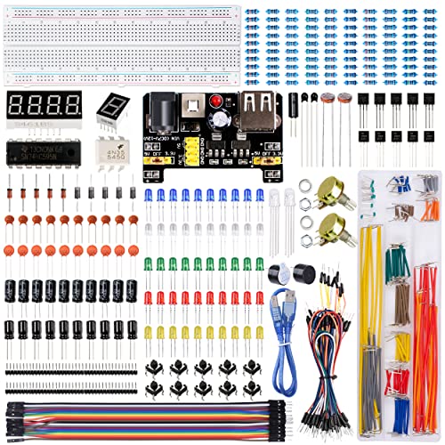 Miuzei Electronics Component Fun Kit with Supply Module, Jumper Wire, 830 Tie-Points Breadboard, Precision Potentiometer, Resistor, LED, Compatible with Arduino, Raspberry Pi, STM32