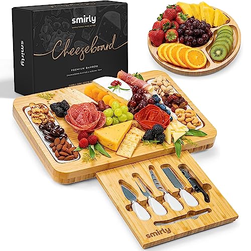 SMIRLY Charcuterie Boards & Accessories, Large Charcuterie Board Set, Bamboo Cheese Board Set, House Warming Gifts New Home (1 Drawer)