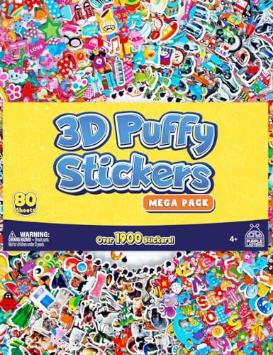 PURPLE LADYBUG Puffy Stickers for Kids - 80 Different Foam Sticker Sheets with Over 1900 3D Stickers for Kids Ages 4-8 - Assorted Kids Stickers Pack Includes Stars, Animals, Dinosaur, Cars, & More