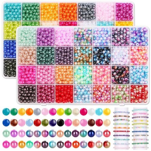 4500Pcs 6mm Pearl Beads for Bracelets Making 56 Colors, Pearl Beads Shiny Beads Small Round Pearl Bracelet Beads for Crafts, Jewelry Making, Necklace Earrings Bracelets Making