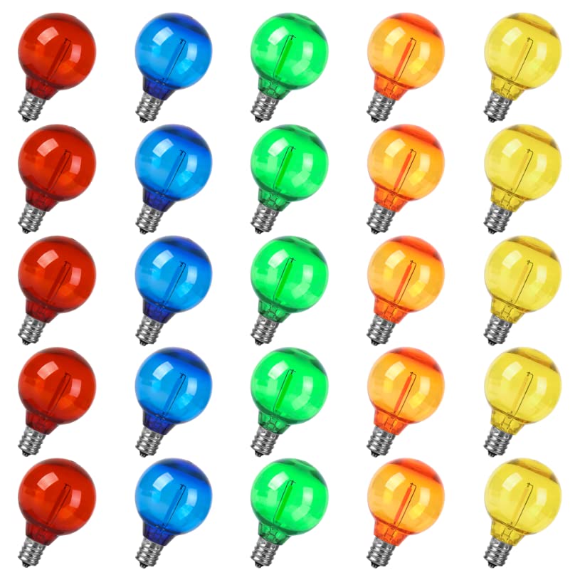 Multi Color G40 Light Bulbs LED for Outdoor String Light 1W Replacement 5W Globe Edison Bulb Shatterproof Christmas Plastic 120V E12 Screw Base RED BLUE GREEN YELLOW ORANGE Bulb In Patio Pack of 25…