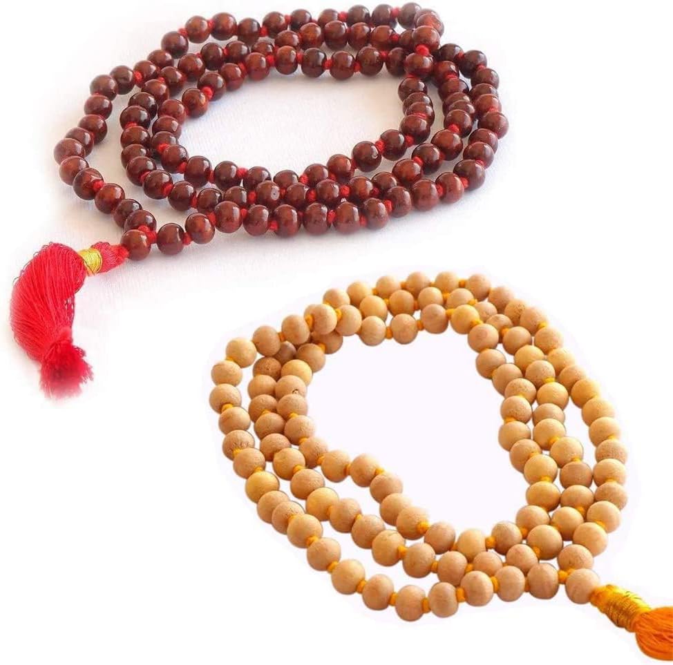 AYUSHYA HEALTH Mala Pack of 2 Rose Wood Mala and Tulsi Mala Beads 108 + 1 | Buddhist Prayer Beads Mala for Jaap and Unique rudraksha mala| knotted prayer beads & Meditation Beads