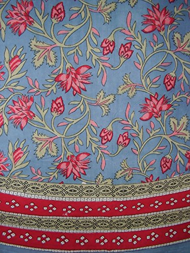 India Arts Vintage Appeal Round Cotton Tablecloth 88' Blue and Red