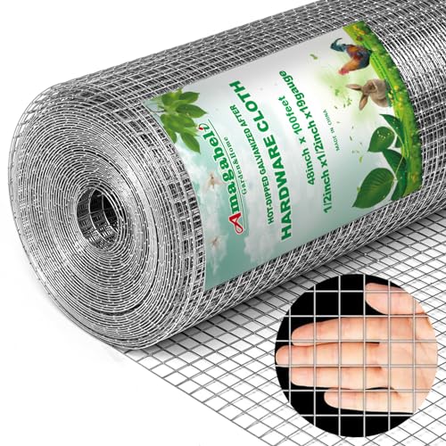 AMAGABELI GARDEN & HOME Hardware Cloth 1/2 inch 48inx100ft Galvanized After Welding 19 Gauge Square Chicken Wire Fence Mesh Roll Raised Garden Bed Plant Supports Poultry Netting Cage Snake Fence JW008