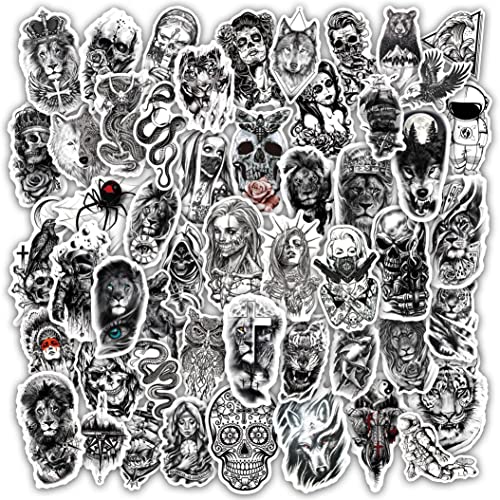 Shegazzi 52 PCS Skull Gangster Waterproof Water Bottle Stickers For Adults Teens, Black Aesthetic Lion Tiger Vinyl Laptop Decals, Bicycle, Car, Phone, Skateboard, Hydro Flask Stickers Bulk Pack Boys Girls Halloween Decoration