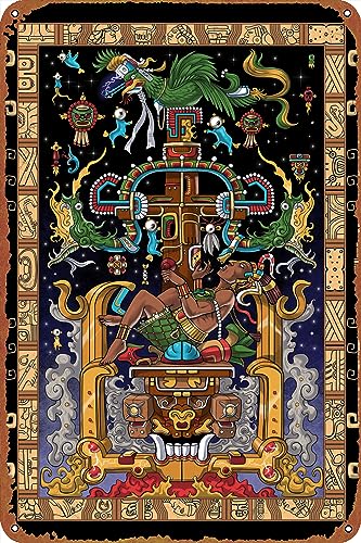 Mayan King Pakal Poster Sign Metal Tin Sign Wall Art Decor - Retro Sign for Home Decor Gifts - 8x12 Inch