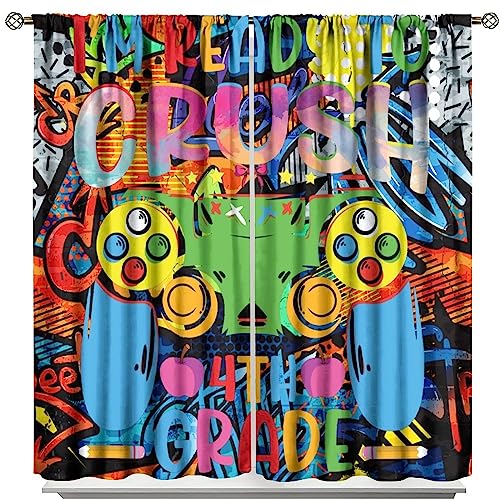 Gamepad Blackout Curtains Gamer Boys Girls Colorful Game Controller Thermal Insulated Room Rod Pocket Window Treatments for Bedroom Living Room Game Room 42x54 Inch