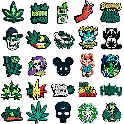 25pcs Weed Croc Charms for Adult Cool Leaf Croc Charms for Man Momen Cute Cartoon PVC Shoe Charms Fits for DIY Clog Sandals Shoe Decoration Charms for Party Favors Birthday Gifts