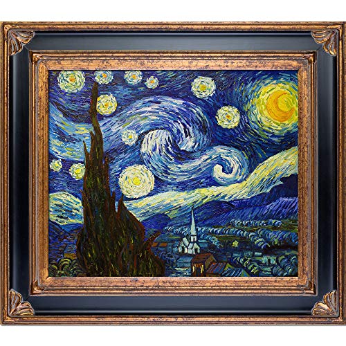 La Pastiche overstockArt Starry Night Artwork by Vincent Van Gogh with Corinthian Gold Frame, Black/Gold Finish, 34' x 30'