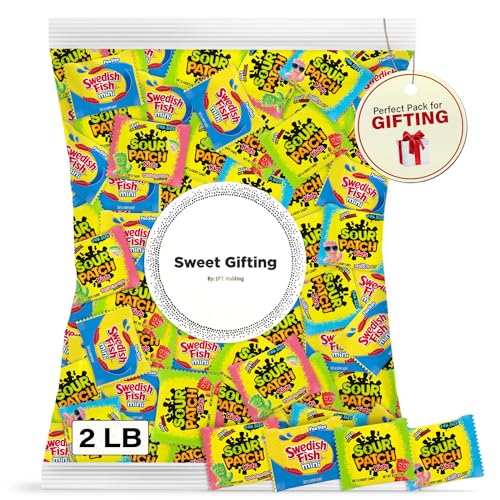 Sweet Gifting Patch Kids Swedish Fish Mix | 2 Lb Bulk Gummy Candy Variety Pack | Fun Size Soft Chewy Gummies Candy Bag Individually Wrapped | Birthday Pinata