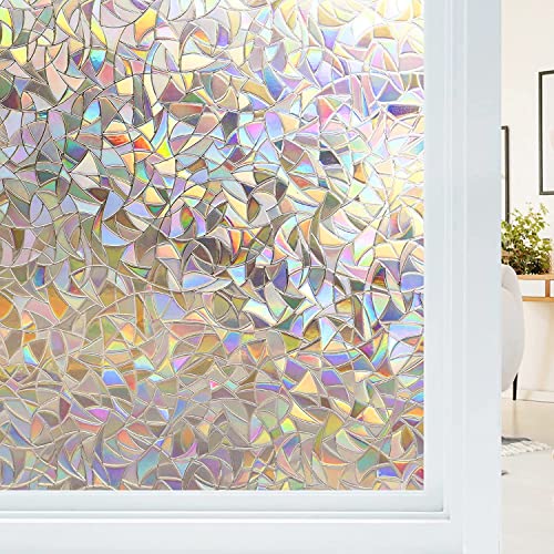 Haton Window Privacy Film, Stained Glass Window Film, Rainbow Decorative Window Cling, Sun Blocking Static Cling Window Stickers, Room Home Decor Window Cover, Non-Adhesive 17.5 x 78.7 inches