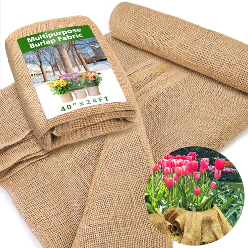 40' x 24 Feet Burlap Fabric Tree Wrap Roll Gardening Natural Burlap Fabric, Burlap Jute Fabric Blanket for Wedding Table Center Pieces Decoration Rustic Party Décor