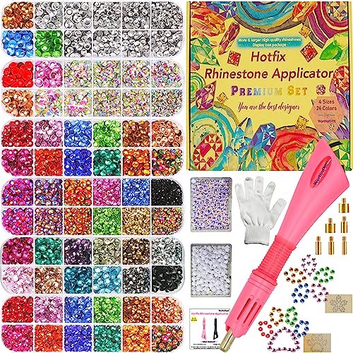 Worthofbest Hotfix Applicator Tool, Bedazzler Kit with Hot Fix Crystals Rhinestones for Clothing, Bedazzling Kit with Rhinestones in 3/4/5/6mm for Fabric Clothes Wood Cardstock Leather w/Gift Box