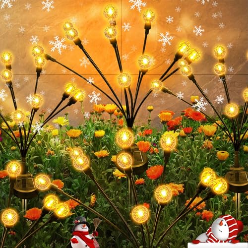 historyoo Solar Garden Light, 4Pack Outdoor Lights Solar Firefly Lights Solar Lights Outdoor Waterproof, Decor Lights for Garden Yard Patio Pathway, Solar Christmas Lights for Outside Warm Light