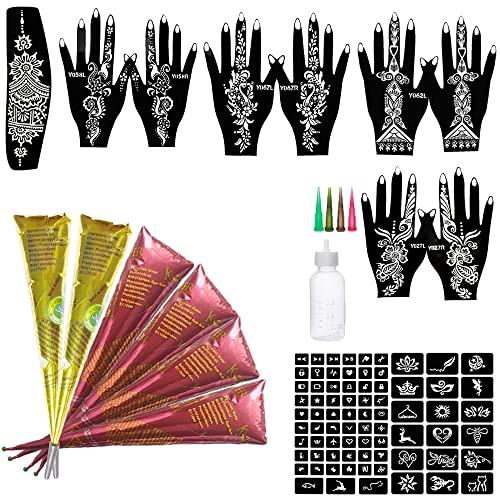 11 Sheets total 84 Tattoo Patterns, 6 Pcs 3 Color (Brown Black Maroon) Temporary Tattoo Kit, Tattoo Stencils Kit