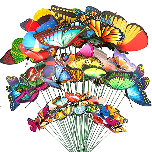 Teenitor 40 Pcs Butterfly Stakes, 5 Different Size Garden Ornaments Patio Decor Butterfly Party Supplies Outdoor Yard Stakes Decorative