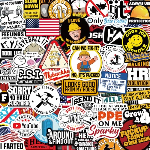 123 PCS Hard Hat Stickers (Dirty) for Tool Box, Helmet, Funny Stickers for Adults, Prank Meme Vinyl and Waterproof Decals for Mechanics, Electricians, Union, Oilfield, Military, Construction, Welders