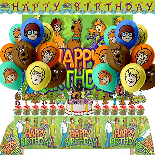 Nelton Adventure Dog Party Supplies Includes Cake Topper, 24 Cupcake Toppers, 20 Latex Balloons, Happy Birthday Backdrop, 1 Table Cloth , 1 Banner…