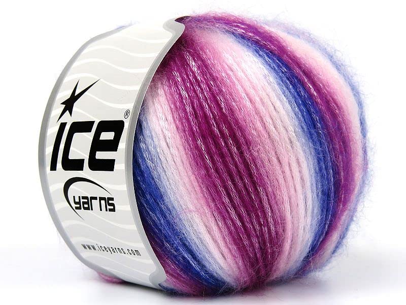 Ice Yarns Berry Frost Picasso Yarn - Pink, Grape, Purple, White - Fuzzy with Subtle Sheen Yarn, Polyester, Acrylic Blend 50 Gram (1.75 Ounces) 125 Yards
