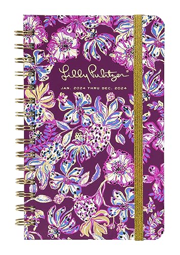 Lilly Pulitzer Daily Planner 2024, Medium Agenda Dated January 2024 - December 2024, Weekly Planner with Monthly Calendar, Stickers, Pockets, & Spiral Binding, Hardcover Cute Planner, Amarena Cherry